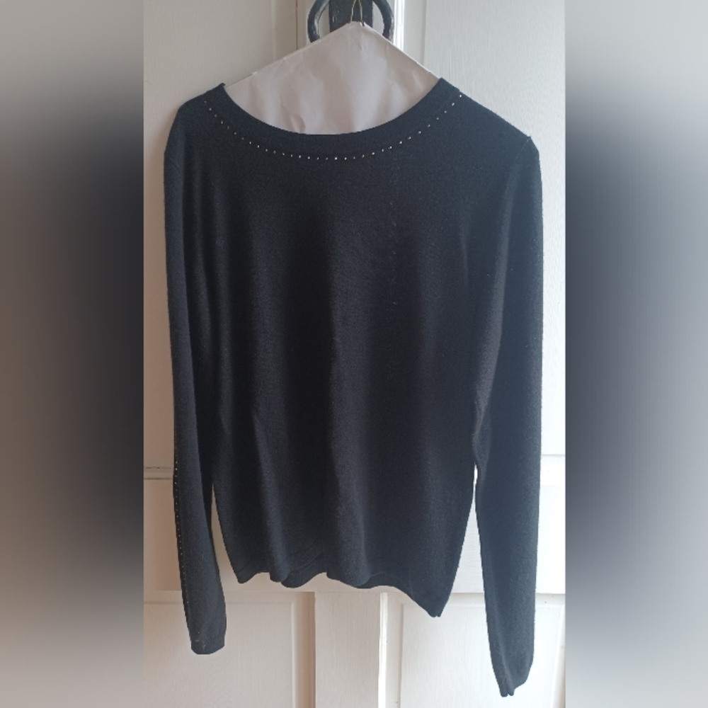 Max Mara Silk/Cashmere Crystal-Trimmed Black Sweater